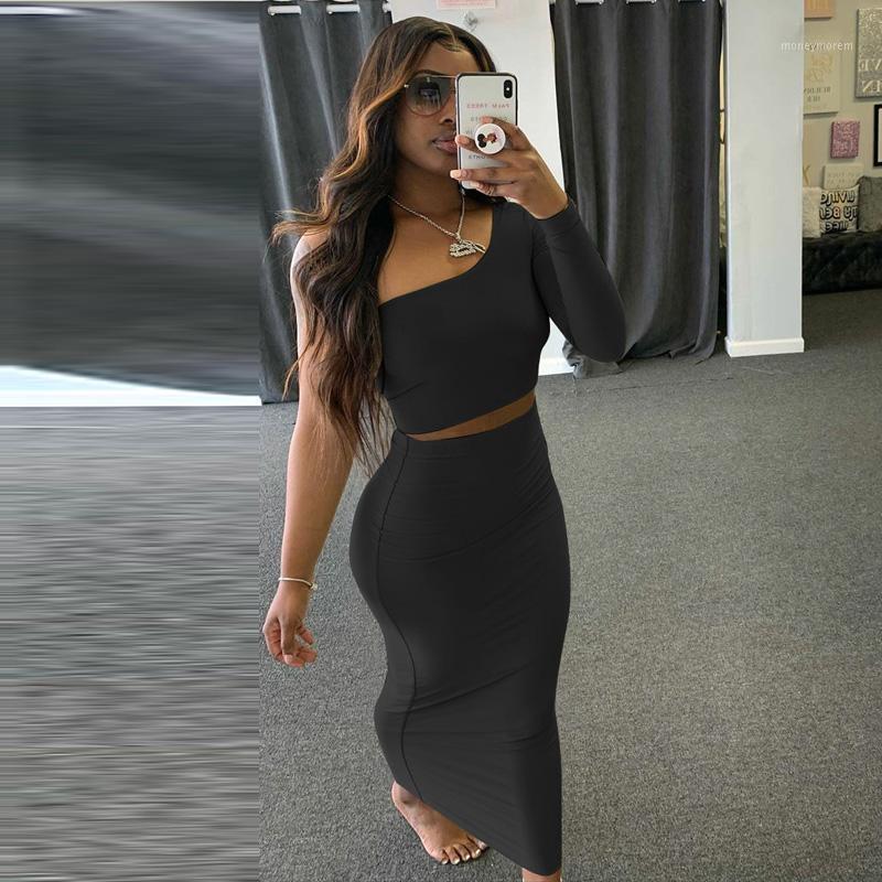 

Imcute Women Two Piece Set Crop Top Long Sleeve One Shoulder Elegant Maxi Skirt Bodycon Sexy Streetwear Autumn Winter Matching1