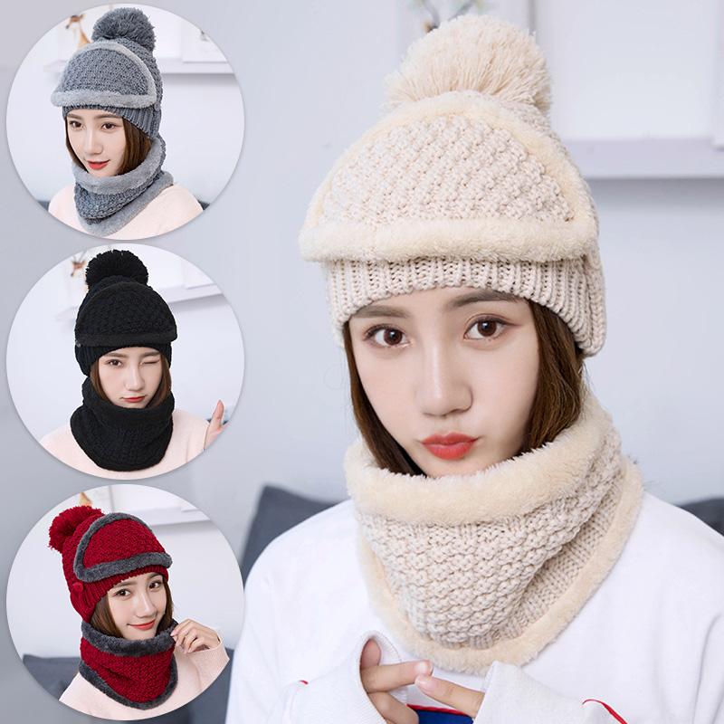 

New Creative Knitted Hat Scarf Mask Cap Plush Woolen Cap Korean Sweet Cute Ladies Outdoor Warm Autumn Winter Hat