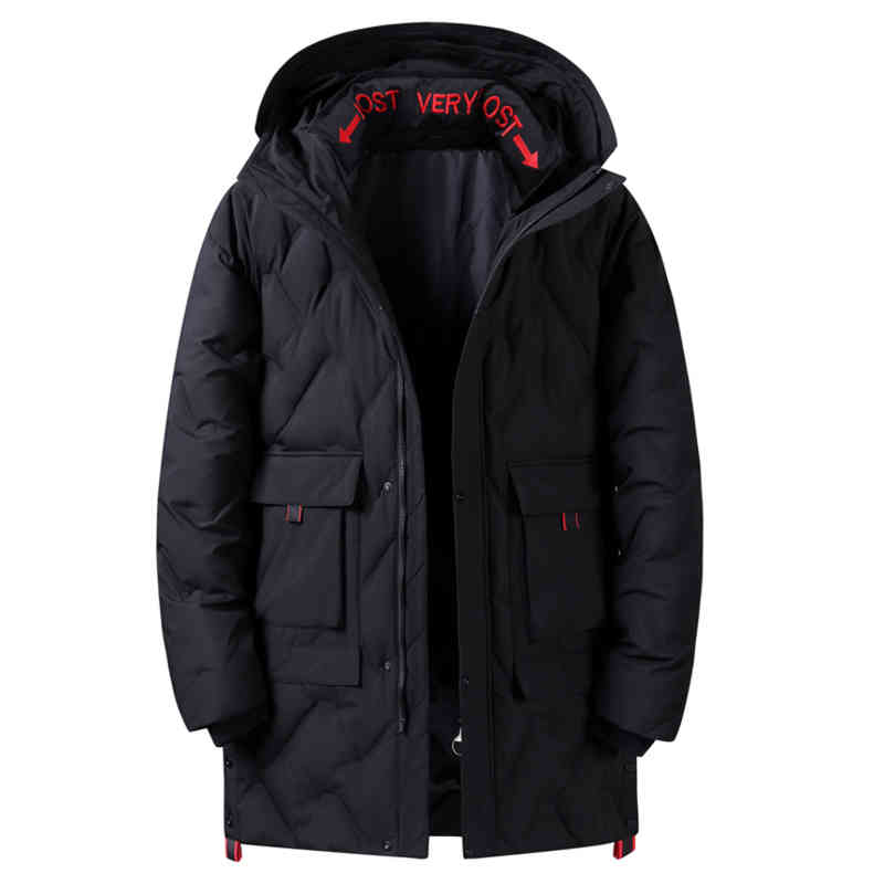 

Men's duck down et, high-quality Hoodie, long warm and waterproof coat, black clothing, white, winter, 90%