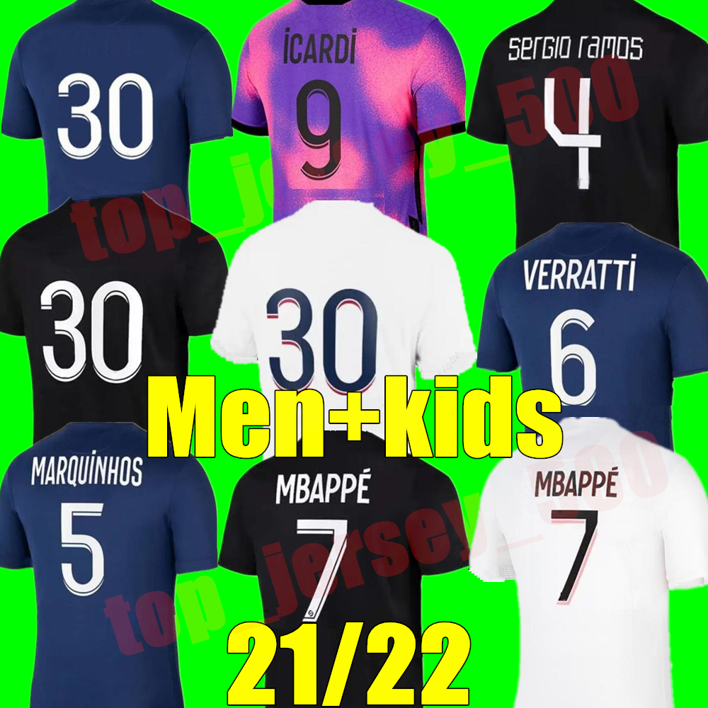 

Top New MBAPPE soccer jersey SERGIO RAMOS 21 22 Maillots de football 2021 2022 VERRATTI PsGs adult Women Men kids kit ICARDI shirt uniforms enfants foot third 3rd, Kids home+champion patch