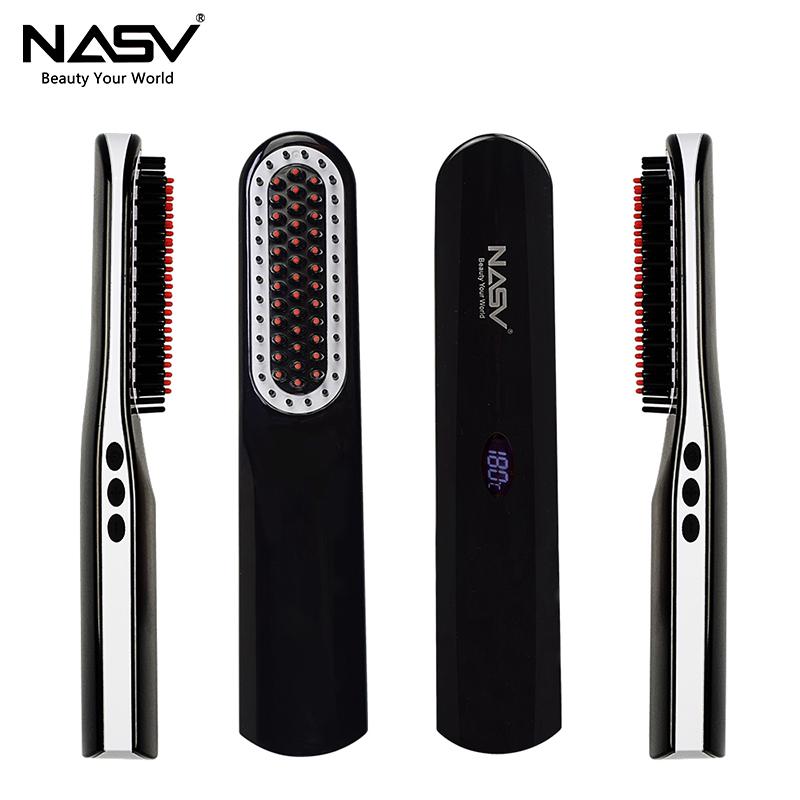 

NASV Cordless USB Hair Straightener Brush Rechargeable Battery LCD Portable Electric Straight MINI Hair Comb Styling Tools