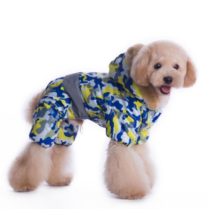 

Pet Jacket Autumn Winter Dog Clothes Fashion Warm Fur Hooded Camouflage Dogs Coats Windbreak Four Legs Dog Clothing, Blue