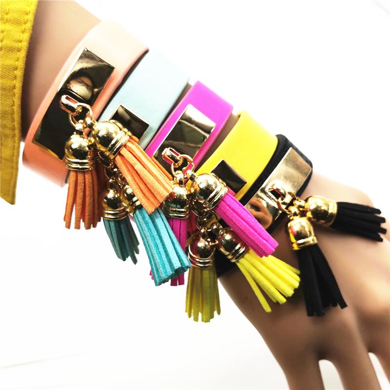 

Tassel Yellow Black Neon Bracelets Fashion Bracelets Charm pu Leather Women Fashion Bangle Female Women Jewelry