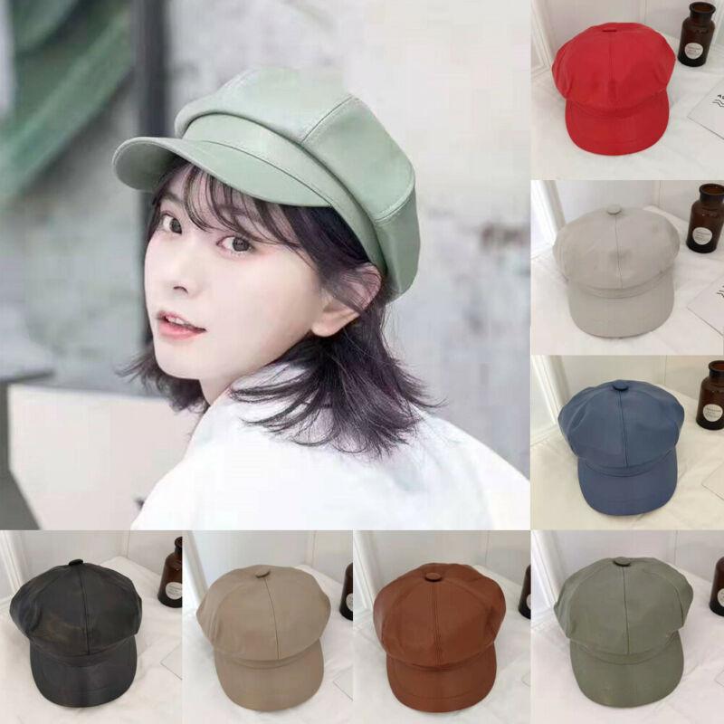

Women Caps Berets Ladies PU Leather waterproof Octagonal Cap Beret Hats Artist Painter Hat, Beige