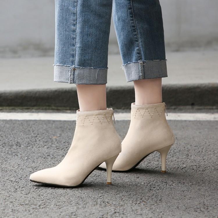 

Big Size 9 10 11-17 boots women shoes ankle boots for women ladies shoes woman winter Rear zipper tapered heel, Beige