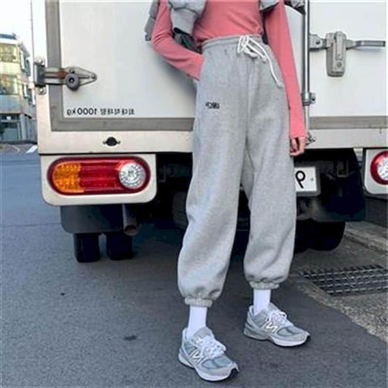 

pants women pant sporty bottom new Student plus velvet thickened sports and leisure autumn winter clothes Korean straight loose, White