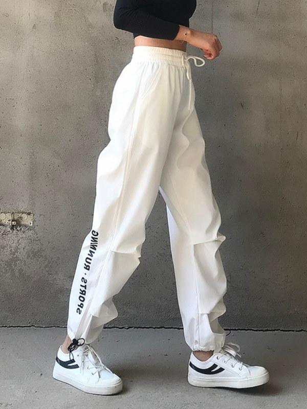 

Letter Print Loose Jogging Sport Harem Pants Women Fashion High Waist Drawtring Trousers Laides Plus Size Casual Streetwear Pant, Black