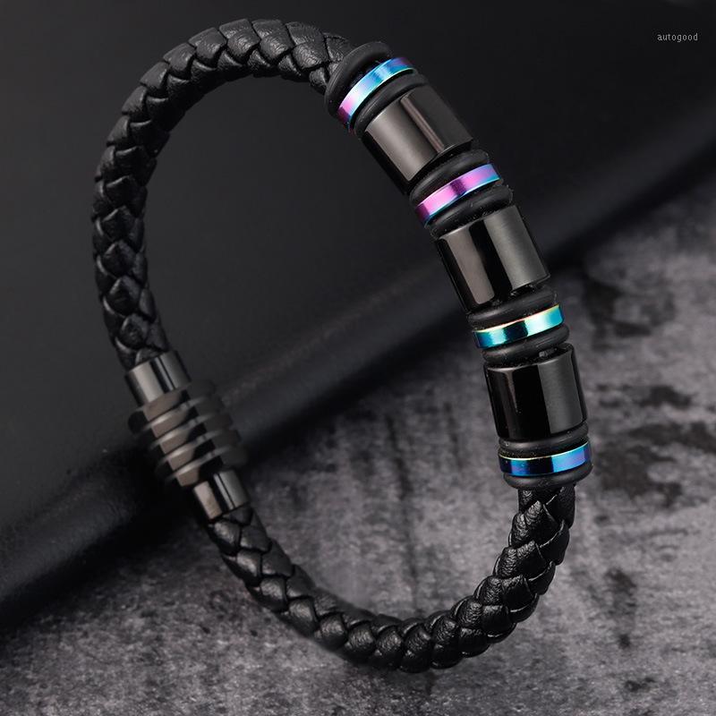 

Charm Bracelets 2021 Genuine Leather Cool Black Gold Creative Design Stainless Steel Magnetic Buckle Men Bracelet Size 19 / 21CM1