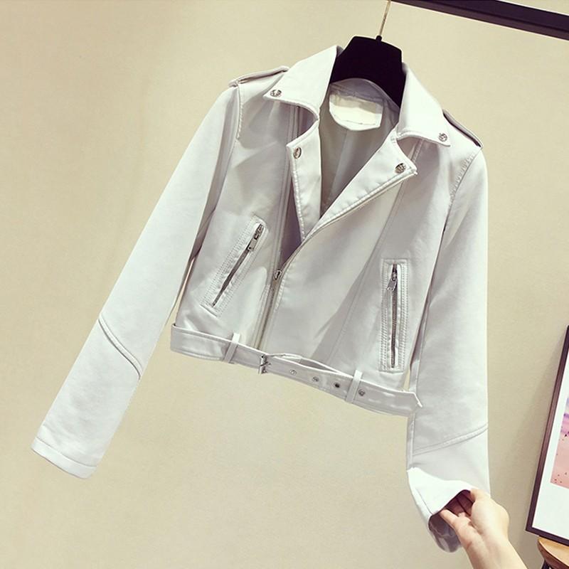 

Ailegogo 2020 New Autumn Women Zipper Pu Faux Soft Leather Jacket Casual Female Motorcycle Biker Turn Down Collar Black Coat, Beige