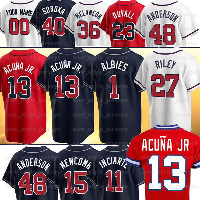 

13 Ronald Acuna Jr Jersey 5 Freddie Freeman 10 Chipper Jones Dale Murphy 7 Dansby Swanson OZZIE ALBIES DANSBY SWANSON Baseball Jerseys, Men(yong shi)
