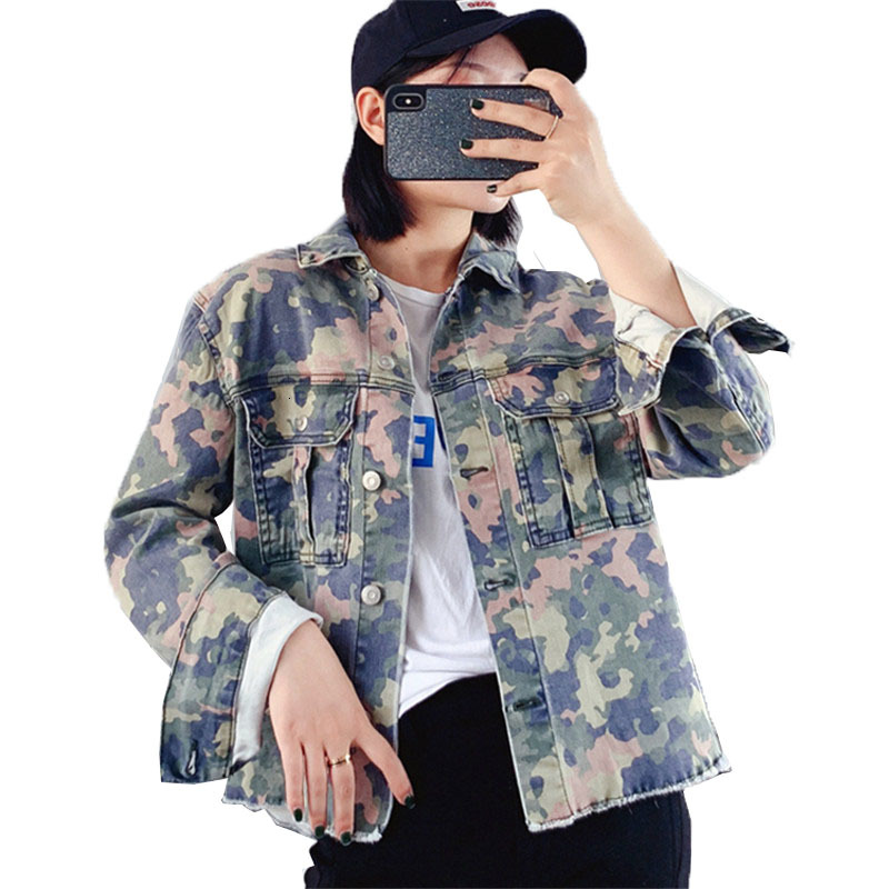 

2021 New Female Camouflage Cowboy Spring Fall Sleeve Ladies Outwear Military Style Denim Jacket A1824 OYRQ, Photo color
