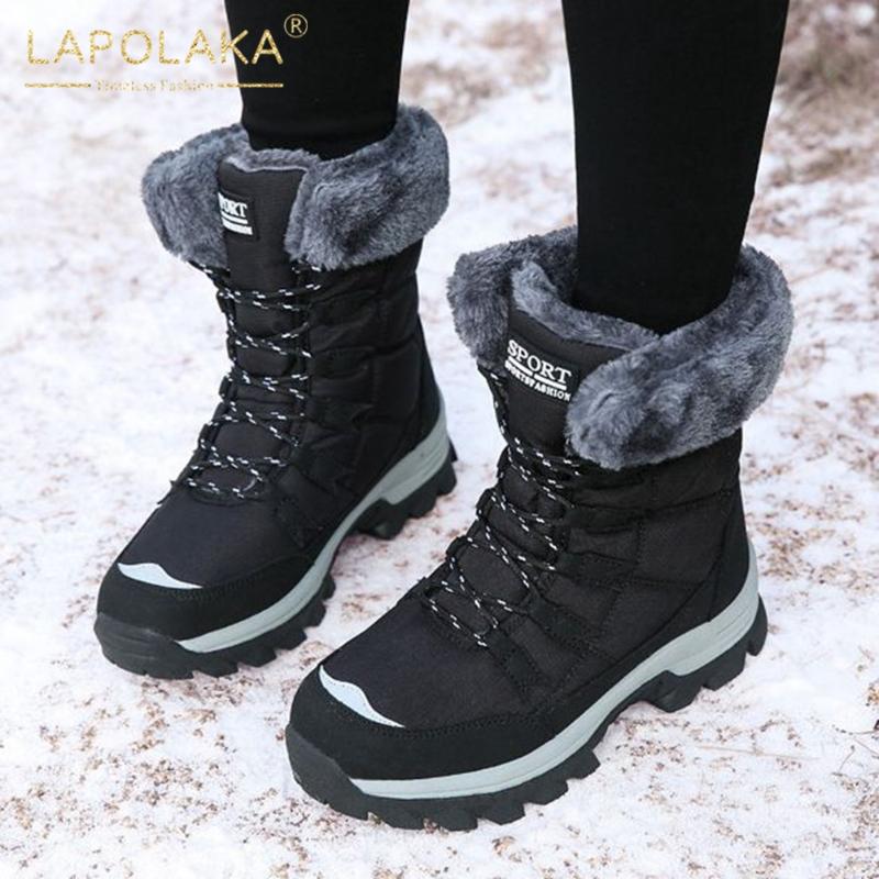 

Lapolaka New Arrivals Platform Comfortable Snow Boots Woman Shoes Lace Up non-slip INS Dropship Warm Winter Booties Ladies, Black