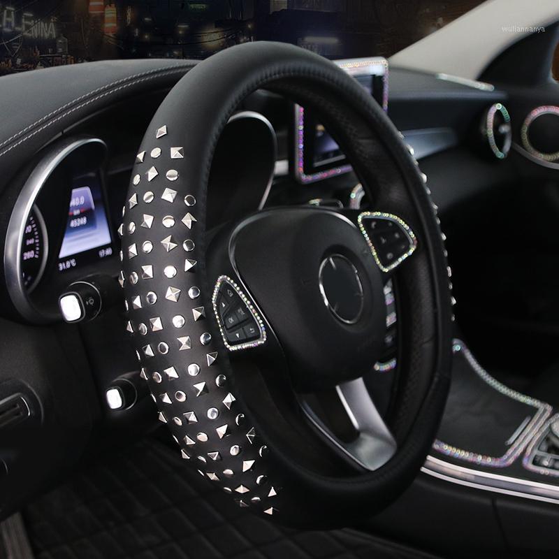 

Steering Wheel Covers Personalized Universal Leather Car Cover Punk Rivet Auto Steering-Wheel Men Girls Interior Accessories