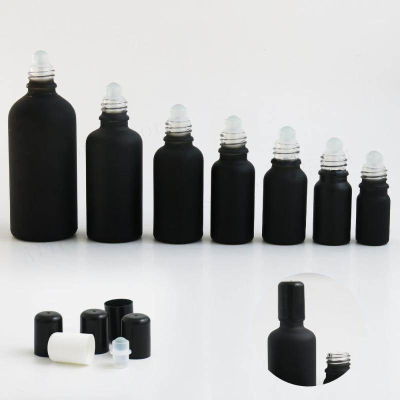 

20x 5ml 10ml 15ml 20ml 30ml 50ml 100ml Matte Black Roll On Roller Bottle 1oz Essential Oil Refillable Small Perfume Glass Bottle1