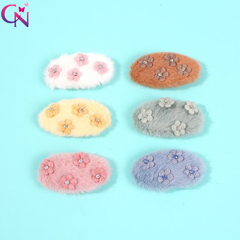 

2021 New Fashion Candy Color Plush Hair Clips For Women Girls Sweet Geometric Oval Flower Hairpins Barrettes Headwear Headdress