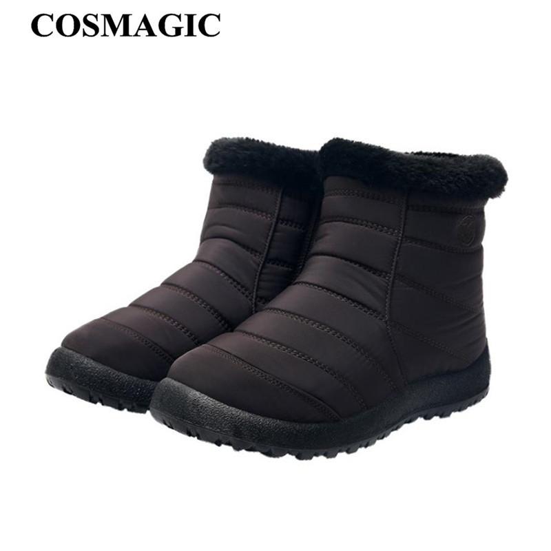 

COSMAGIC 2020 New Winter Women Non-slip Snow Boot Soft Sole Lightweight Warm Waterproof Plush Inside Zip Short Botas Mujer, Black
