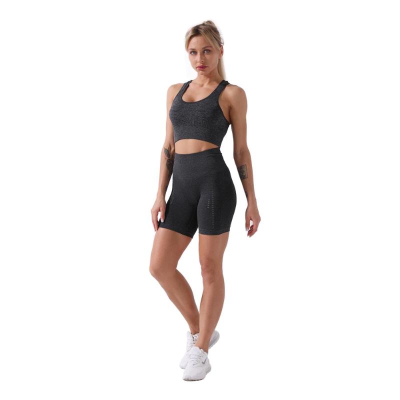 

New Women' Yoga Fitness Bra Set, Knitted Seamless Sports Gym Fitness Outdoor Sports Yoga Set Bra+Shorts DS99, Darkgreen bra set