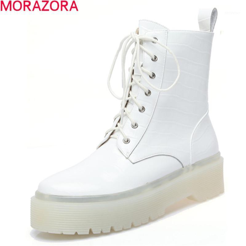 

MORAZORA 2020 High quality genuine leather boots women comfortable flat heel round toe casual ladies shoes ankle boots for woman1, Black