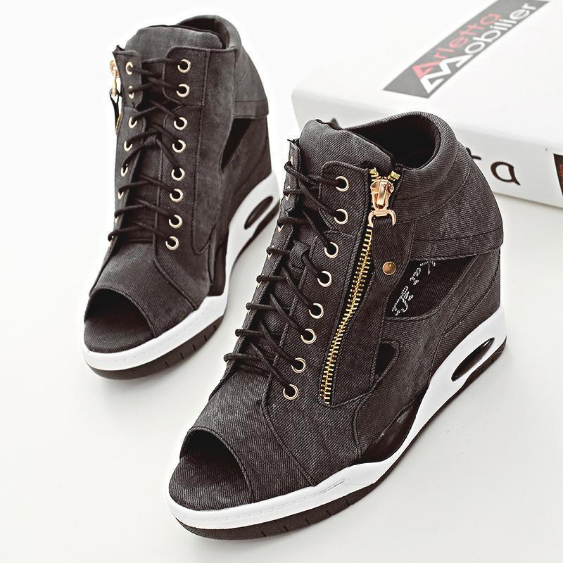 

Summer Lady Women Boots Increased Wedge Wet Side Zipper Short Boots Women Lace Up Of Autumn Ankle Winter Shoes1, Black