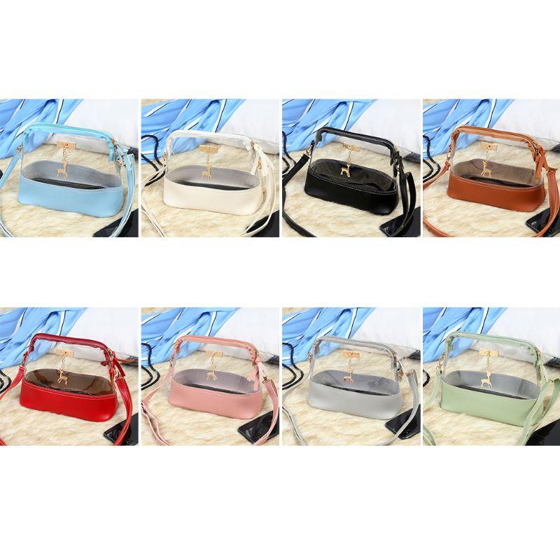 

Women Ladies Crossbody Leather Shoulder Bag Tote Purse Transparent Handbag Messenger Satchel 28GD, Brown