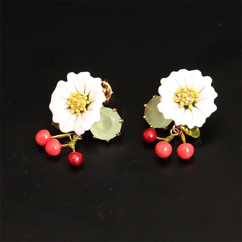 

New Fashion Enamel Flower Earrings For Women Design Zirconia Daisy Cherry Stud Earring Statement Fruit Flower Dangler