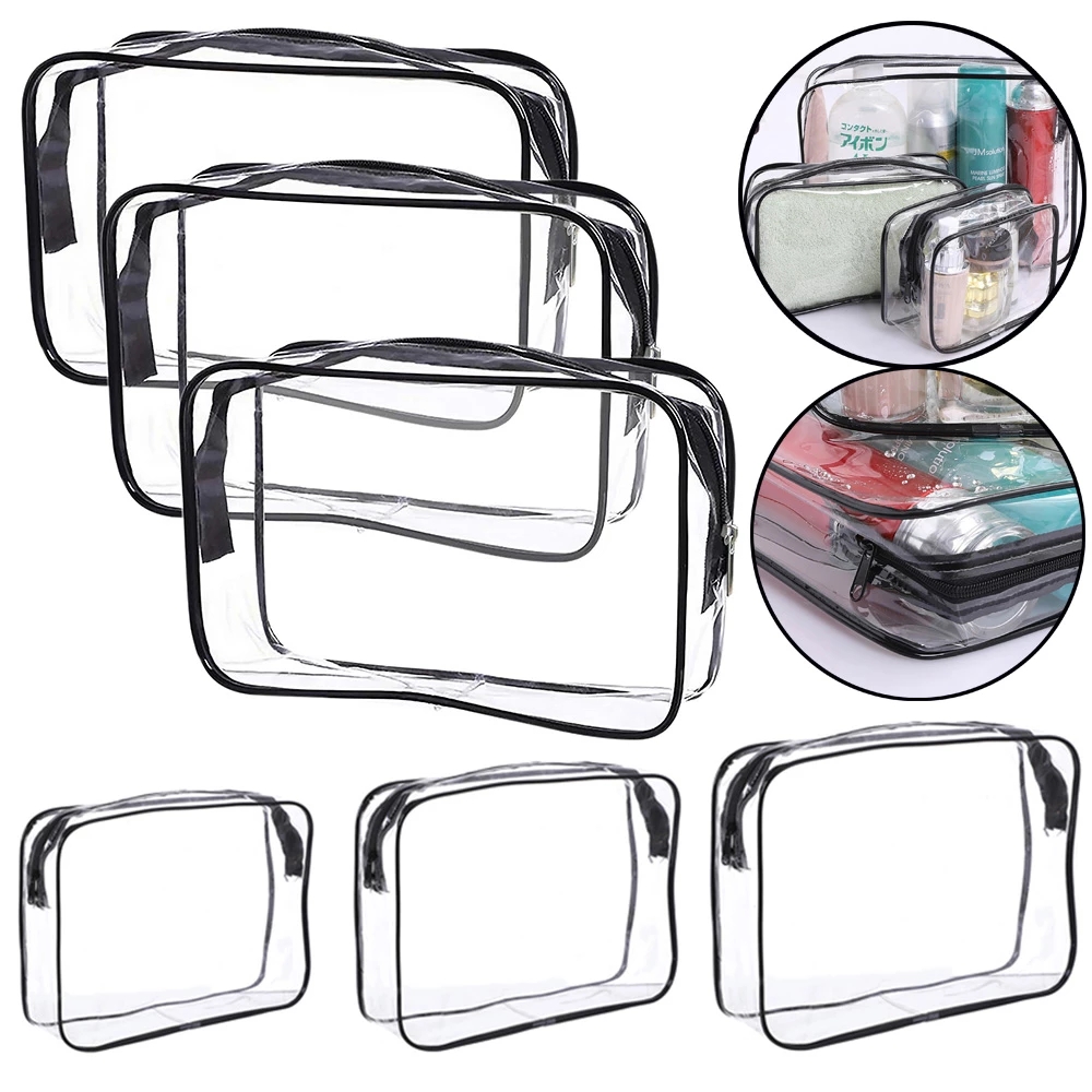 

Clear Toiletry Bag Waterproof PVC Zippered Carry Pouch Portable Makeup Bag Organizer Bag Set for Travel, As picture