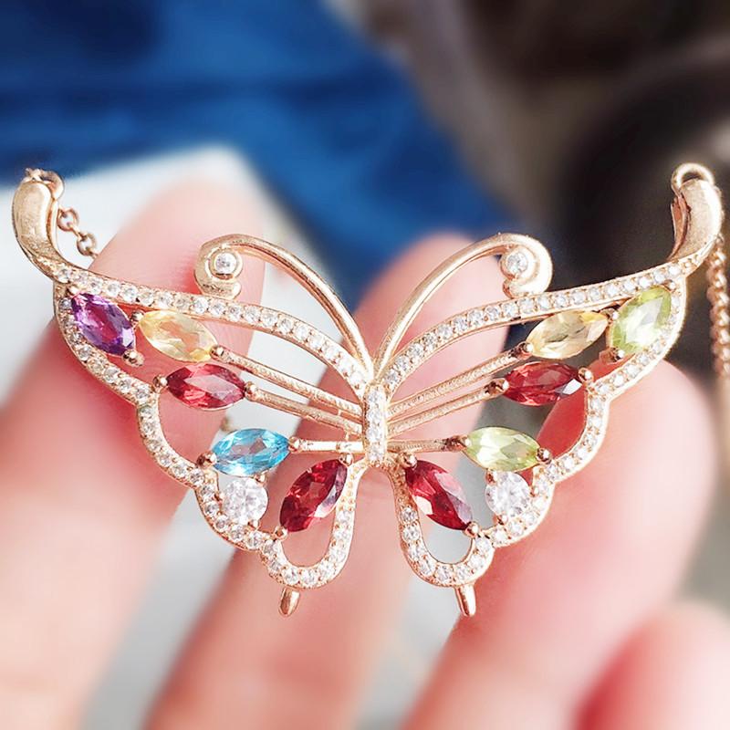 

Other Natural Real Citrine Garnet Topaz Butterfly Big Necklace With Pendant 925 Sterling Silver Fine Jewelry For Men Women X21872