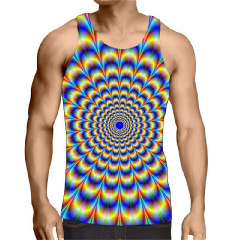 

Men Tank Tops 3D Vortex Colorful Printing Fashion Trend Casual Loose Vest Designer Male Summer New Beach Tank Underwear