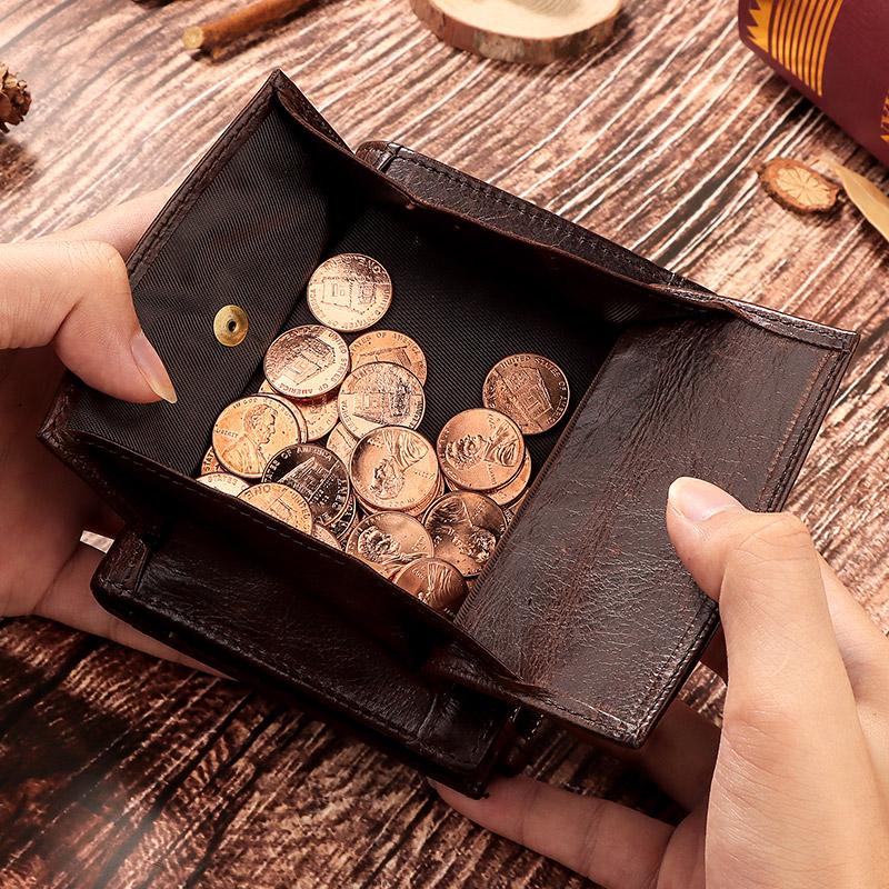 

100% Genuine Leather Wallets Men Short Coin Purse Male Casual Small Card Holder PORTFOLIO Portomonee Clamp for Phone Money Bags, Coffee m