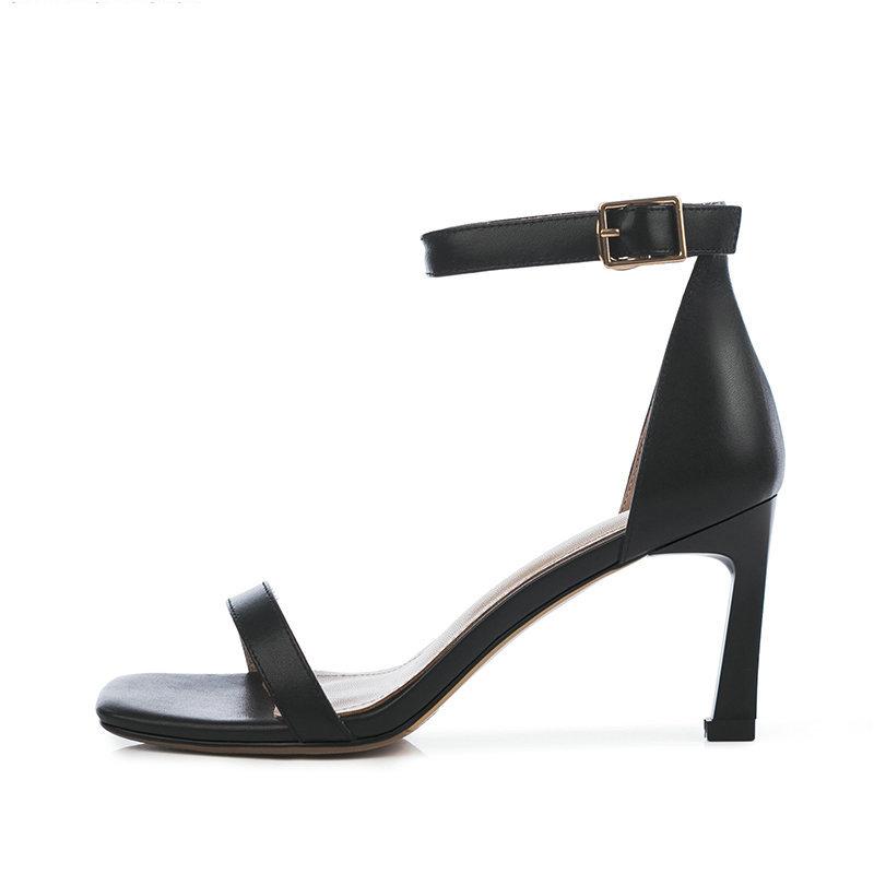 

beige black genuine leather women sandals thin high heels summer shoes woman ankle strap women pumps