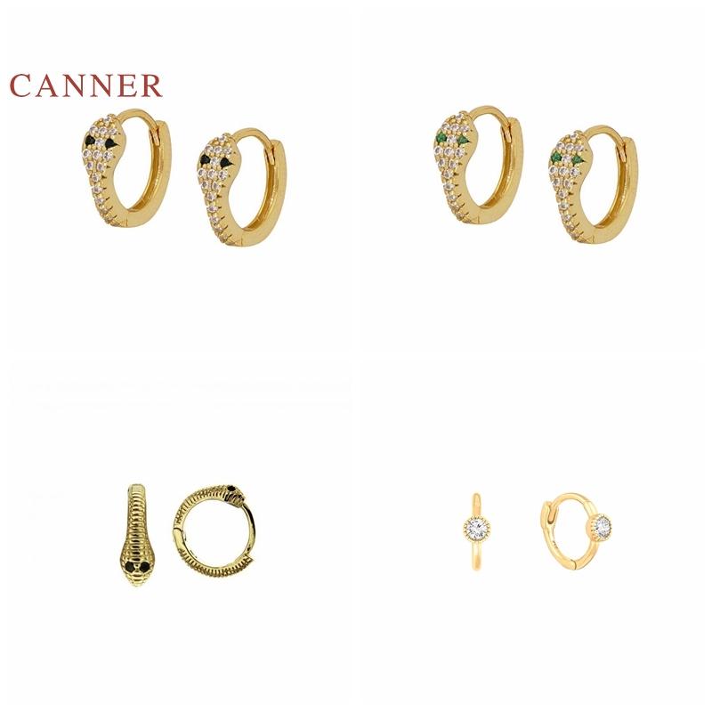 

CANNER Real 925 Sterling Silver Earrings For Women Retro Little Snake Earrings Hoops Korean Silver Gold Jewelry Pendientes