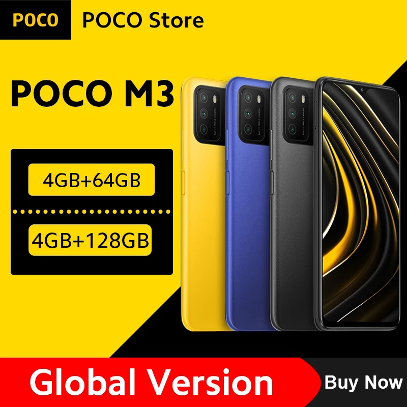 

Global Version POCO M3 Smartphone Snapdragon 662 4GB 64GB/128GB 6.53" display 6000mAh battery 48MP Camera, Random