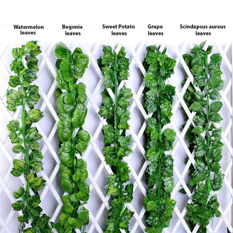 

12Pcs Artificial Ivy Green Leaf Garland Plants Vine Fake Foliage Home Decor Plastic Rattan String Wall Decor Wedding Decoration, Watermelon leaf