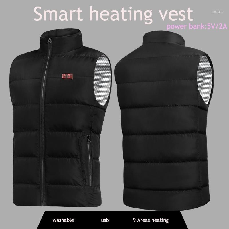

New 9 Zones Electric Heated Vest For Men Intelligent USB Women Charging Heating Vest Double Switch Heating Coat Warm Power 5V/2A1, Black