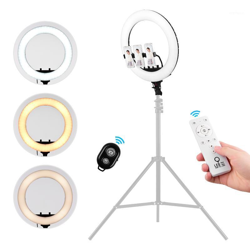 

18inch Video LED Ring Light Dimmable 3000-7000K Remote Control with 3 Phone Clamps Phone Remote Shutter for Photography Live1