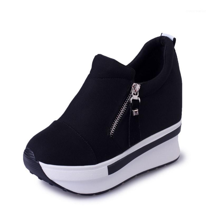 

Wedges Women Boots Nice New Platform Shoes Woman Creepers Slip On Ankle Boots Fashion Flats Casual Women Shoes1, Black
