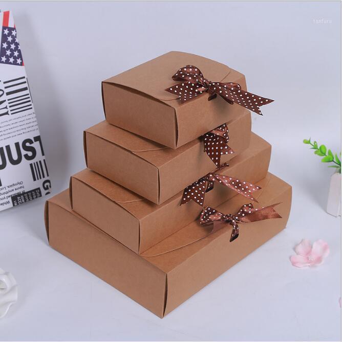 

New arrival brown paper gift box with ribbon cardboard boxes 4 size paper box Gift 20pcs/lot1