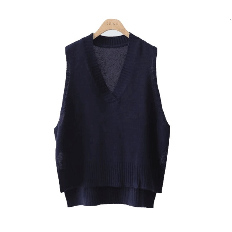 

2021 New Spring and simple autumn with low-knit female vest short-sleeved cashmere solid sweater 325S, Navy