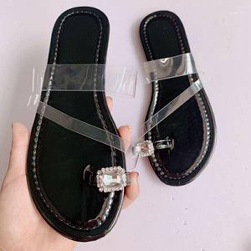 

2020 Summer New Woman's Set Toe Slippers Comfortable Flat Sandals Outdoor Beach Shoes Fashion Rhinestones Plus Size 431, Leopard print