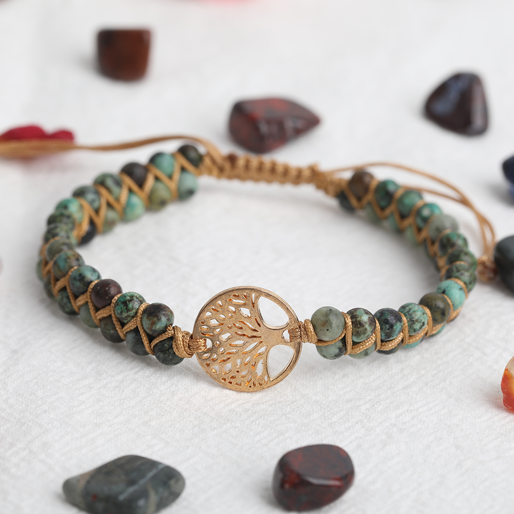 

Tree of Life Charm Bracelets Handmade DIY Jewelry African Japser String Braided Bracelet