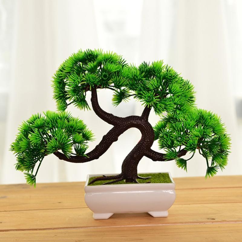 

1pc Artificial Flowers Fake Green Pot Plants Simulation Welcoming Pine Mini Bonsai Decorative Ornament Home Desktop Decor New1