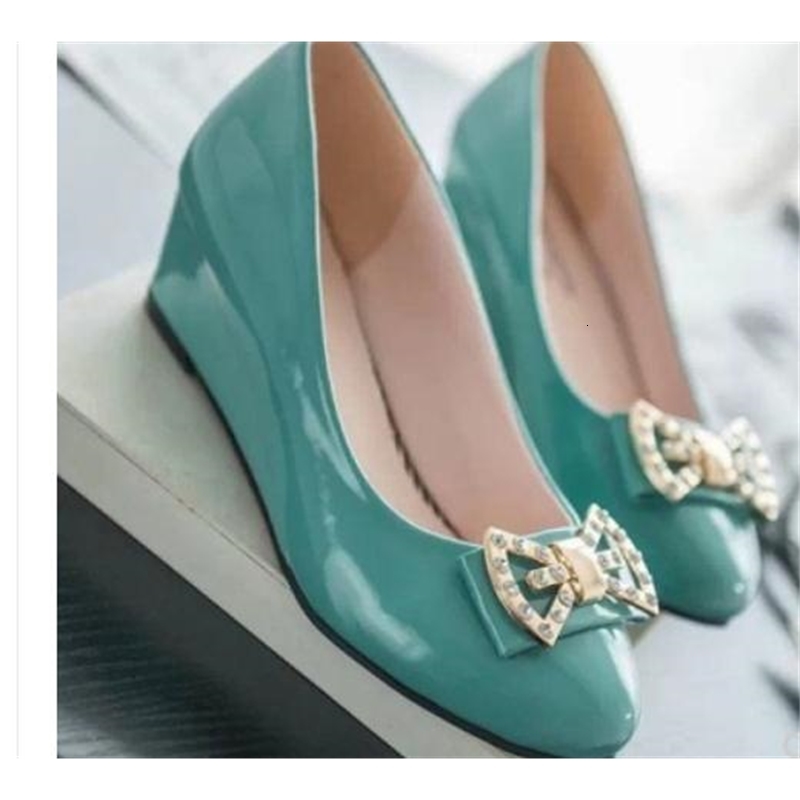 

2021 Women's Shoes in Spring and Autumn New Style Slope Heel Round Head Bowknot FSQP, Black