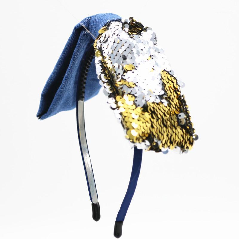 

2020A10 NEW reverse SEQUINCE with denim matching large bow hairband hair accessories1, Rainbow deinm