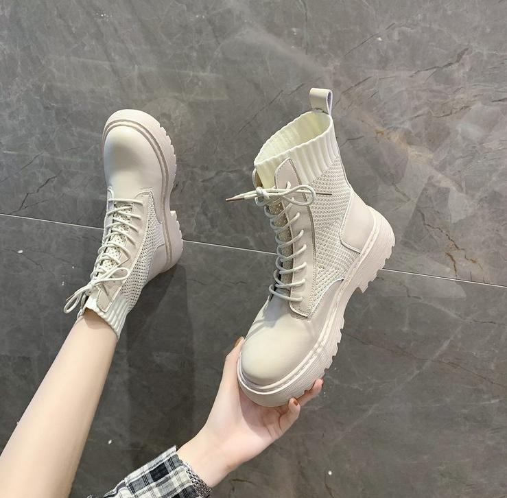

2021 high round head boots thick heel British style women's shoes casual retro motorcycle wear women boots, Beige