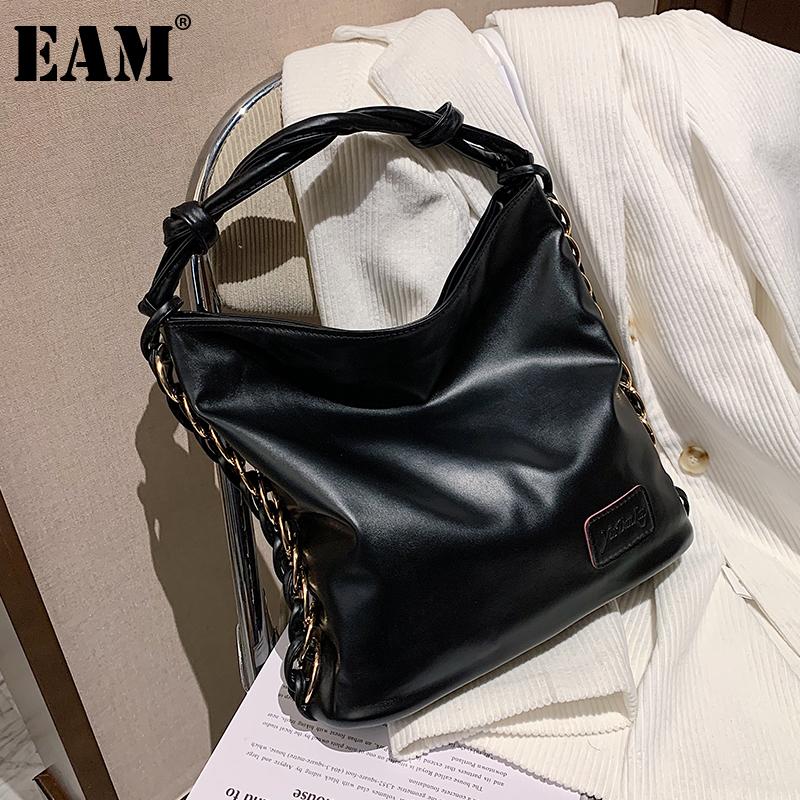 

[EAM] Women New Large Capacity Tote Bag PU Leather Flap Personality All-match Crossbody Shoulder Bag Fashion Tide 2021 18A1163, Black