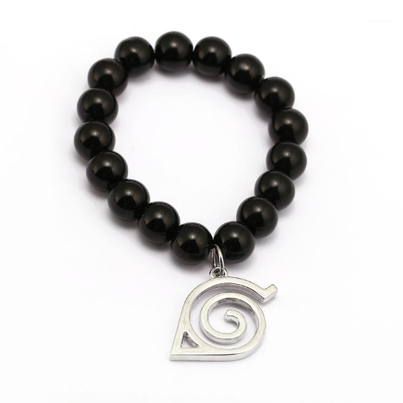 

Anime Naruto Bracelets Uzumaki Logo Charm Handmade Natural Black Onyx Beads Bracelet Men Women Bangle Jewelry1