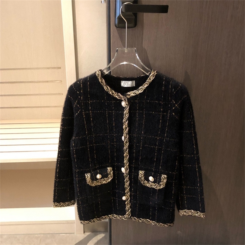 

Warehouse clothing autumn and winter mink small fragrance round neck knitted cardigan female fashion celebrity long sleeve coat Sale online_3JFD, Black