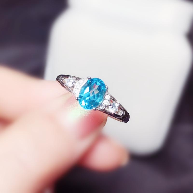 

Cluster Rings Natural Real Blue Topaz Small Slim Ring Per Jewelry 4*6mm 0.6ct Gemstone 925 Sterling Silver Fine T2091115, Golden;silver