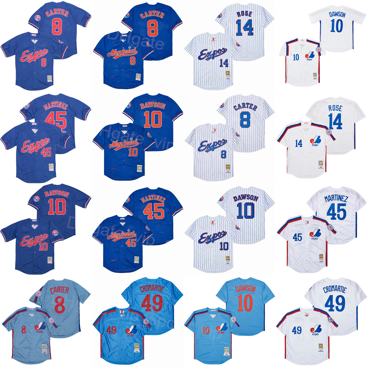 

Vintage 1982 2000 Baseball Retro 14 Pete Rose Jersey 45 Pedro Martinez 49 Warren Cromartie 8 Gary Carter 10 Andre Dawson Pinstripe Red Blue White Cool Base Top Quality, 1982 retro