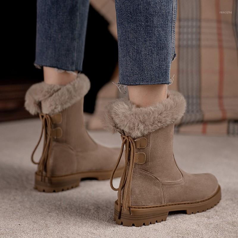 

Winter 2020 Faux Fur Women Snow Boots Ladies Shoes Plush Warm Thick Fleece Platform Chunky Middle Heels Ankle Boots Big Size 441, Black